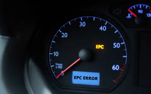 Kontrolka EPC świeci się na desce rozdzielczej Skody, sygnalizując błąd.