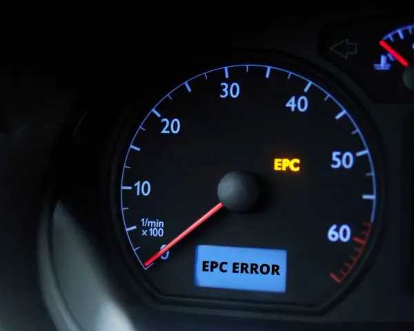 Kontrolka EPC świeci się na desce rozdzielczej Skody, sygnalizując błąd.